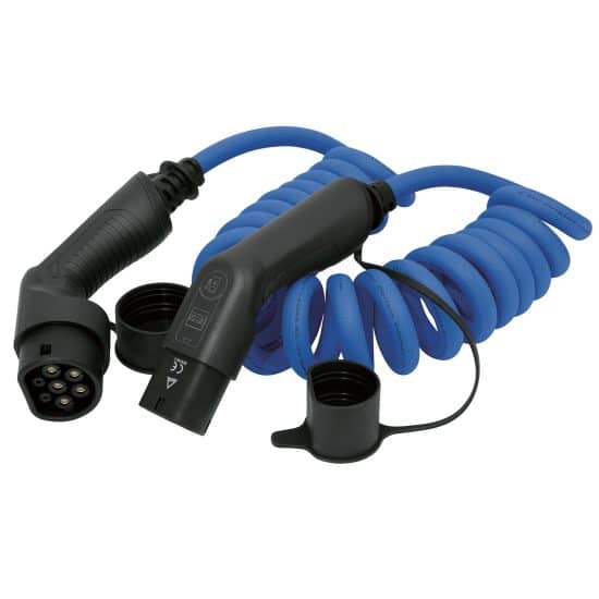 EV Spiral Charging Cable Type 2 To Type 2 5M - 32A 1ph 7.2kW